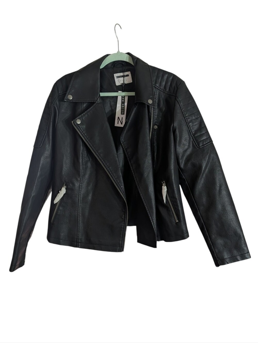 NWT Noisy May Rebel Faux Leather Moto Jacket Black XL - Picture 2 of 9